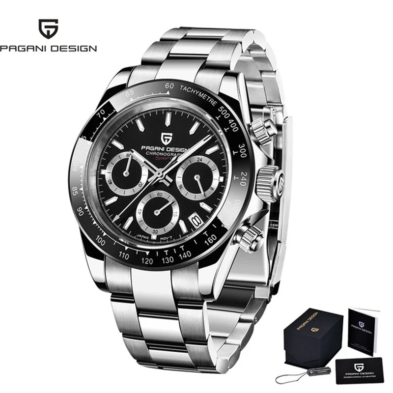 PAGANI DESIGN 2023 New Black Mens Watches Brand Luxury Quartz Watch For Men Chronograph Sports Waterproof Luminous Reloj Hombre