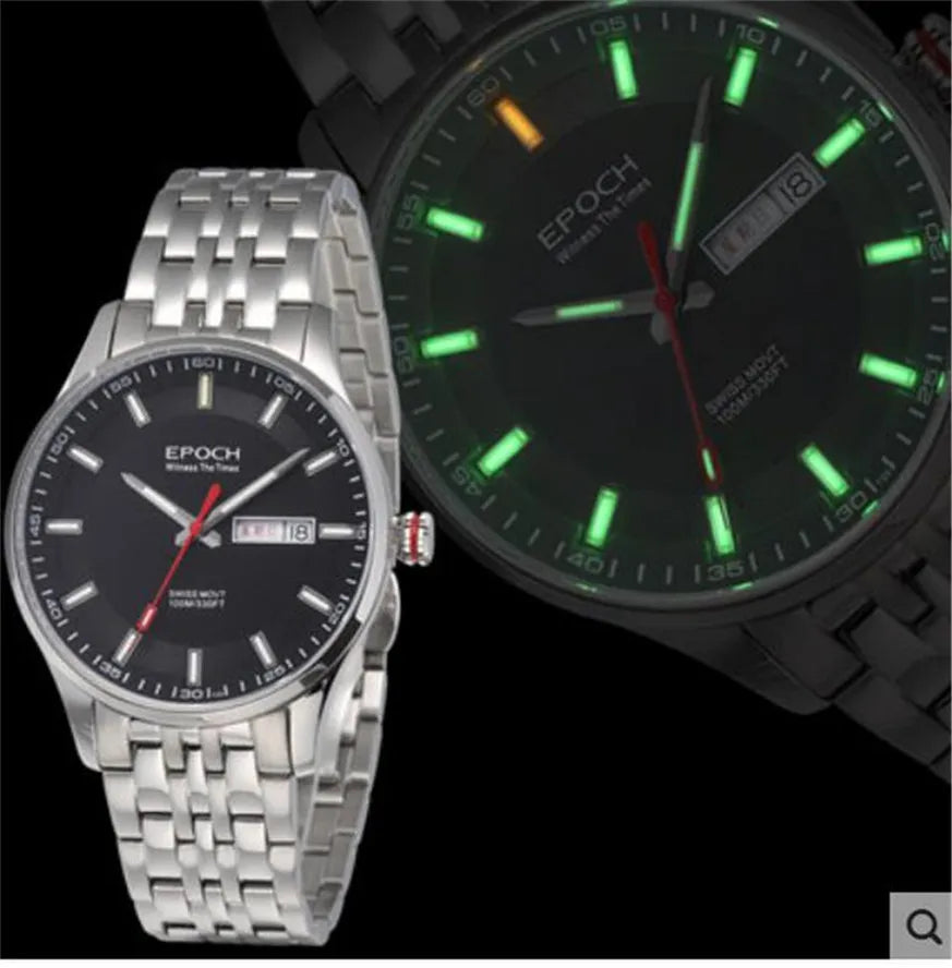 EPOCH Men Quartz Watch Super Luminous 25 Ronda Movement Chinese English Day Date WR100M Sapphire Military Watch 40mm