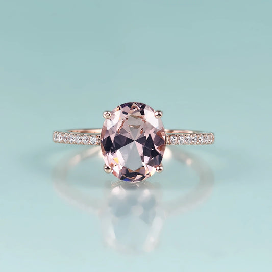 GEM'S BEAUTY Rose Gold Filled Sterling Silver Natural Morganite Rings Oval Cut Handmade Romantic For Women Engagement Rings