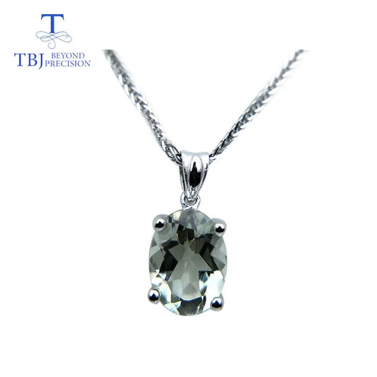 TBJ,Simple natural green amethyst gemstone jewelry Necklaces and earrings set in 925 silver gemstone for women with gift box