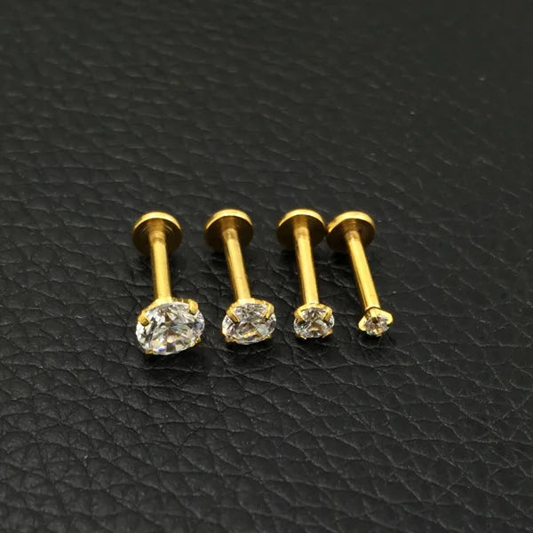 60 Stück goldfarbene Edelstahl-Lippenpiercings mit Rosenmotiv, Zirkonia-besetzt, eloxiert, Innengewinde, Monroe-Piercing, 16G Tragus-Helix-Piercing