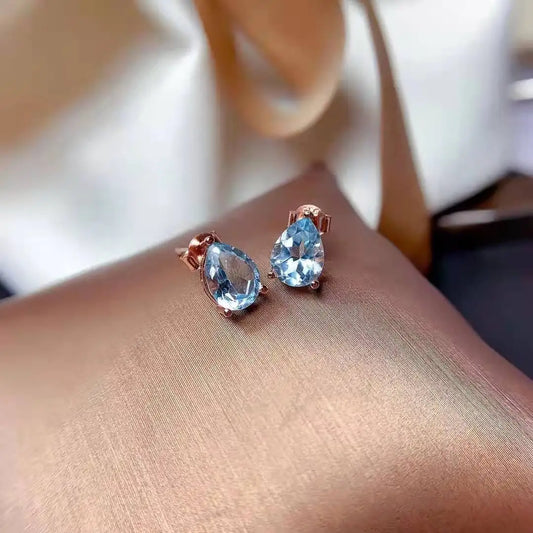 FS Natural Aquamarine S925 Sterling Silver Studs Earrings With Certificate Fine Fashion Charm Weddings Jewelry For Women MeiBaPJ