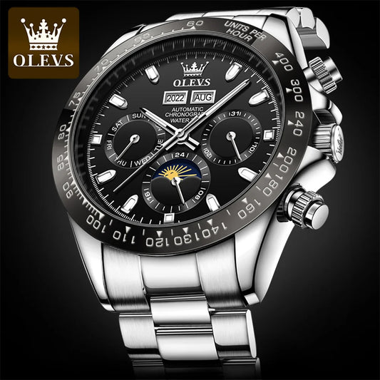 OLEVS 6654 Luxury Sports Mens Watch Original Automatic Mechanical Watch Moon Phase Calendar Week Watches For Man Gifts Reloj