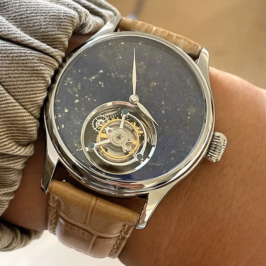 Merkur 100% Tourbillon Watch Men's Natural Stone Dial Sapphire Watch For Men Mechanical Wristwatches Relogio Masculino