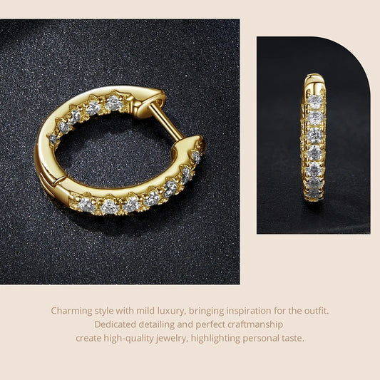 BAMOER Gold Moissanite Hoop Earrings for Women, 925 Sterling Silver D Color Round Cut Lab Diamond Hypoallergenic Earrings