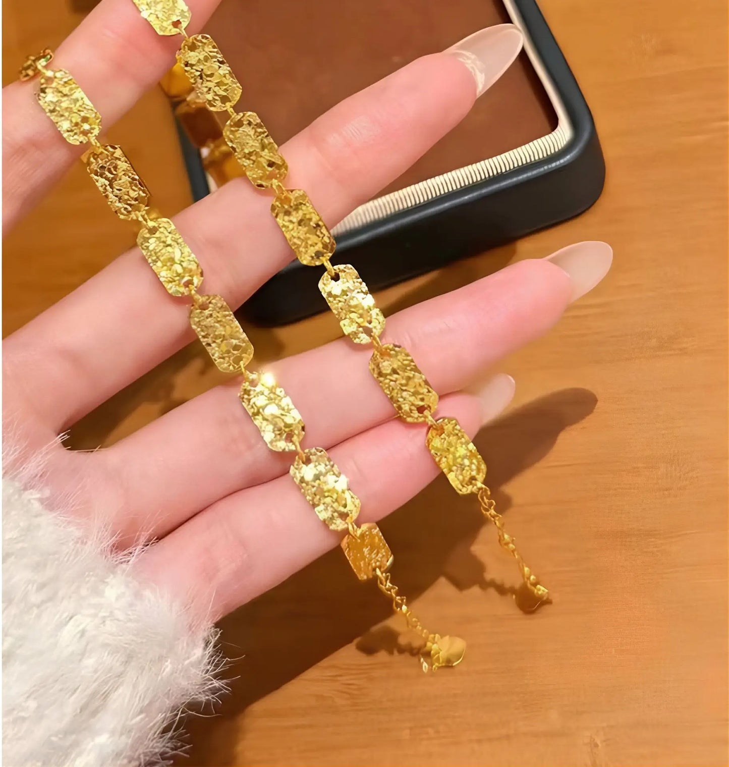 9999 24K real gold store, same style gold, women's bracelet, square plate, beautiful jewelry