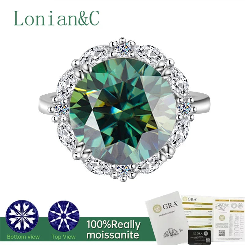 Lonian&C 5 Carat Luxury Moissanite Ring D Color 11mm Lab Diamond 925 Sterling Silver Wedding Promise Rings for Women Jewelry