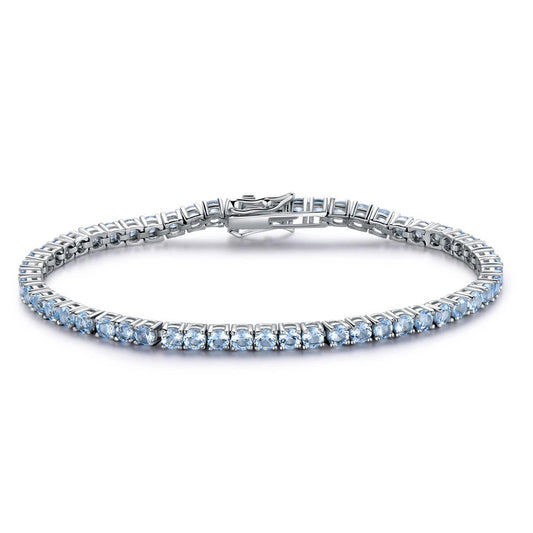 TBCYD 2/3mm Blue Topaz Gemstone Bracelet For Women 925 Sterling Silver Diamond Chain 18k Plated Boutique Wedding Jewelry Gift