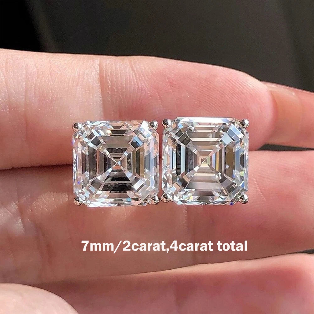1/2/3CT Asscher Cut Moissanite Stud Earrings with Certificate Square Solitaire Lab Diamond Earring for Women S925 Silver Jewelry