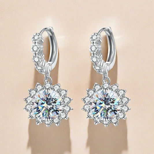 s925 silver moissanite earrings sunflower style gorgeous, suitable for daily wear, matching dresses, banquets, weddings
