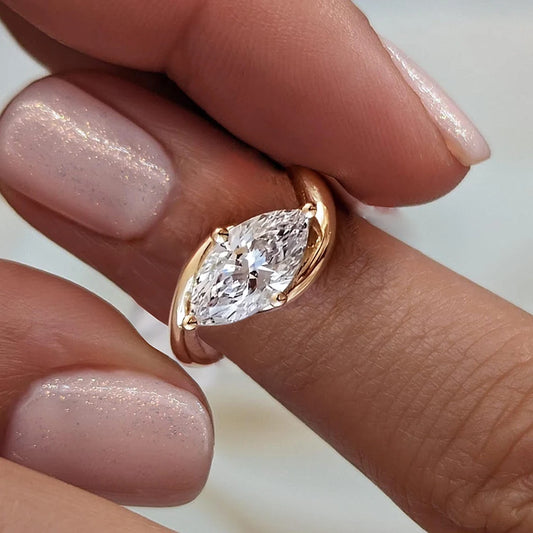 1/2CT Marquise Cut Moissanite Engagement Ring with Certicate 925 Sterling Silver Bypass Solitaire Diamond Wedding Ring for Women