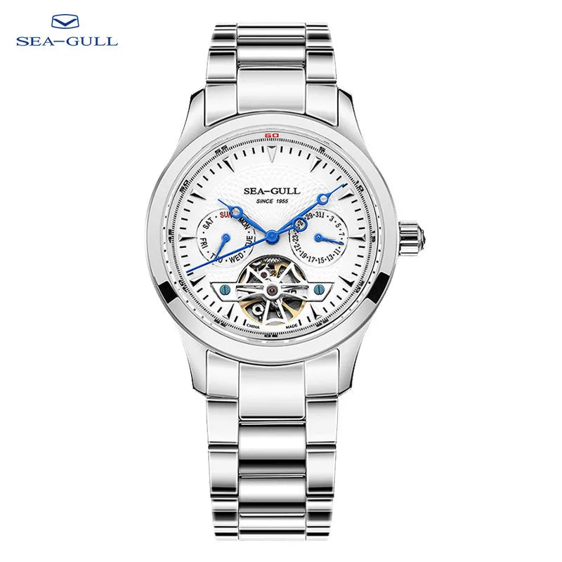2025 Seagull Men's Automatic Mechanical Watch Multifunction Dial Calendar Sapphire Steel Band Men's Wristwatch reloj hombre M162