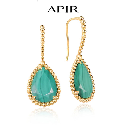 APIR Bohemian Blue Green Chalcedony Water Drop Woman's Earrings 18K White Gold Plated Dance Party Wedding Luxury Long earrings