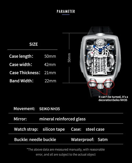 PINDU Design Mens Watches Top Brand Luxury Military Sport Men NH05 Automatic Watch Waterproof Mechanical Watches Men montre homm