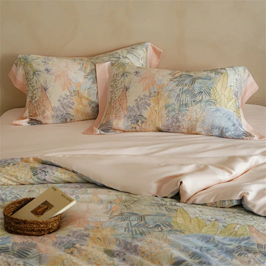 Luxury 22mm Mulberry Silk Bedding Set Romantic Floral Duvet Cover Pillowcases Bed Sheet Set Luxury Bed Linen King Queen Size