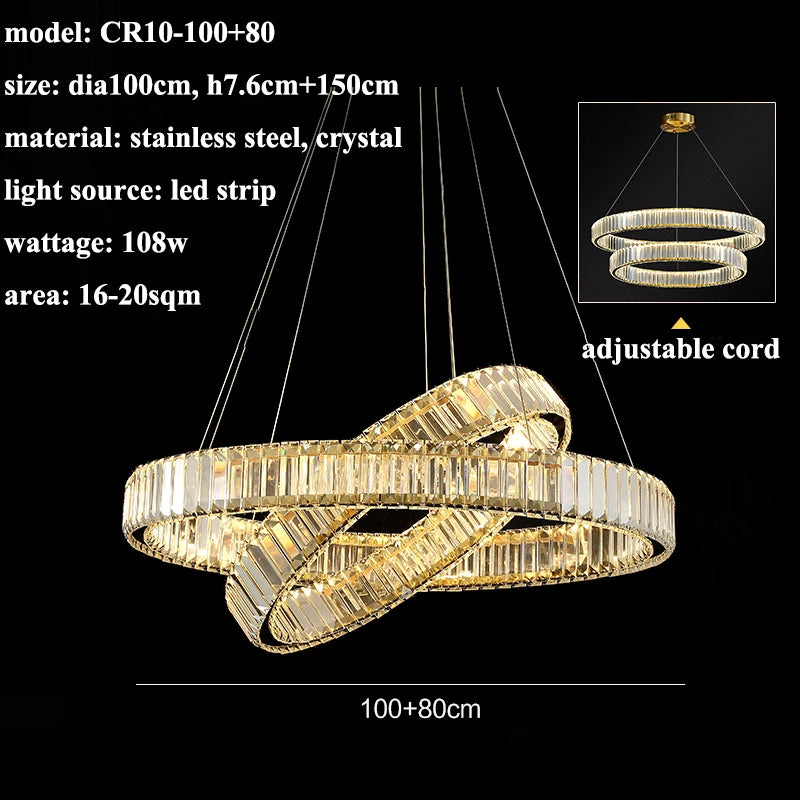 Modern Living Room Crystal Chandelier Led Remote Control Dimmable Led Pendant Lights Luxury Steel Adjust Hanging Lamp Fixture