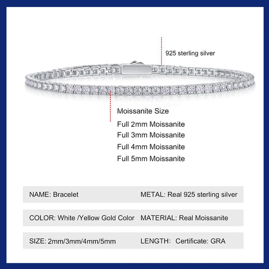 Sweetrain Moissanite Tennis Bracelet for Women 18K White Gold Plated S925 Sterling Silver Lab Grown Diamond Bracelet with GRA