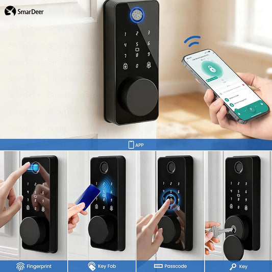 Smart Door Lock - Keyless Entry Fingerprint Lock with Digital Keypad, WiFi Electronic Door Lock featuring Anti-Peep Code