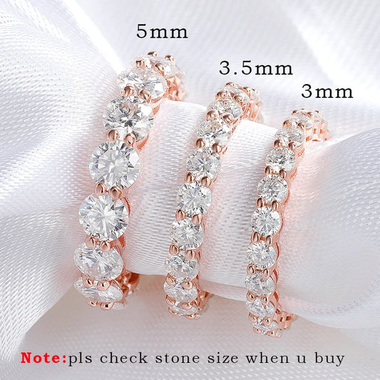 Smyoue 3/3.5/5mm Rose Gold Color All Moissanite Rings for Women Sparkling Wedding Ring 925 Sterling Silver Classic Jewelry Bands