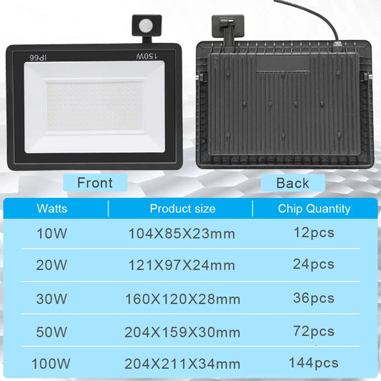 Motion Sensor Remote Control LED Flood Light 220V 10W 20W 30W 50W 100W Waterproof Outdoor Wall Projector Led Garden Spotlight