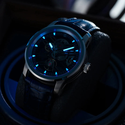 OBLVLO Men Automatic Watch 42MM Fashion Watches Mechanical Wristwatch 5AMT Waterproof Sapphire Luminous Skeleton Dial