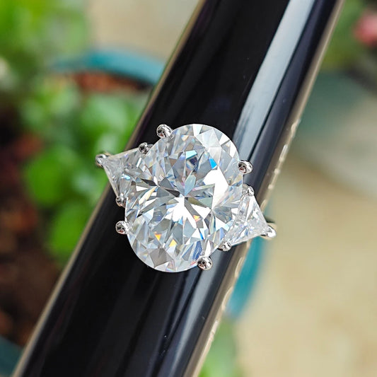 9CTTW Oval Cut Full Moissanite Engagement Ring for Women 925 Sterling Silver 3 Stone Triangle Diamond Ring Wedding Bands Jewelry