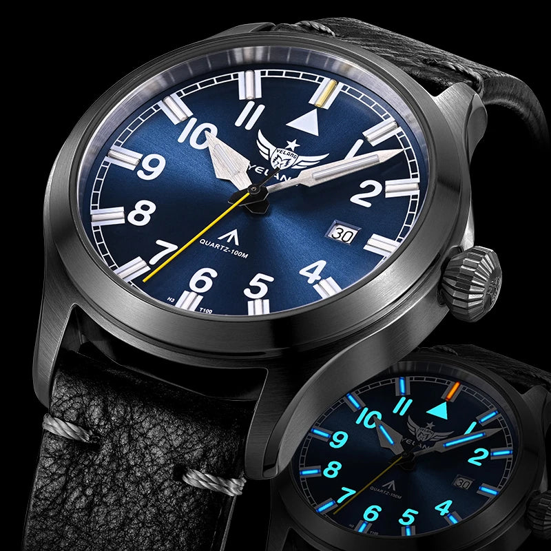 Yelang Men Quartz Watch Luminos Ronda Movement 10years Lithium battery pilot watch WR100M Sapphire Military Watch