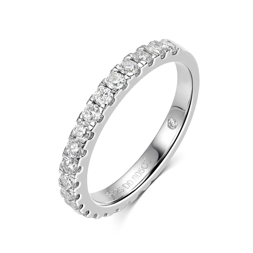 FEOBUR 2/3mm Moissanite Ring for Women S925 Silver Plated 18k White Gold Full Eternity Wedding Band Men Diamond Engagement Rings