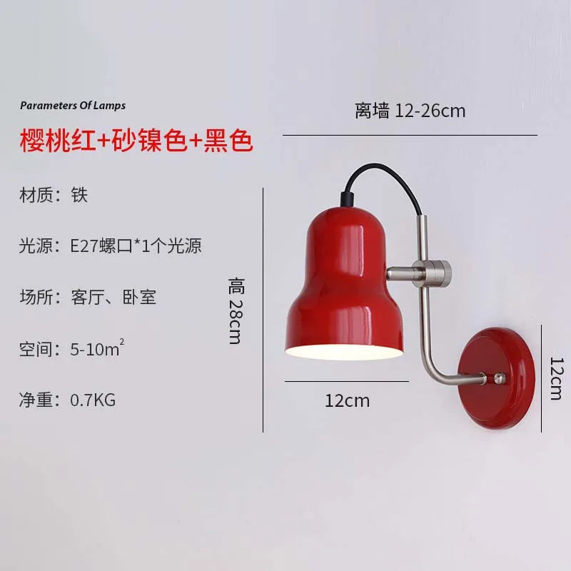 Bauhaus Vintge Medieval Red/Orange Wall Lamp LED E27 Iron Art Atmosphere Adjustable Wall Mounted Bedroom Bedside Study Reading