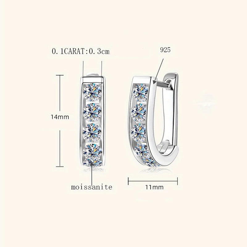 925 Sterling Silver Moissanite U-Shaped Earrings for Men and Women: Fashionable, Trendy, Casual, Creative, and Unique Design