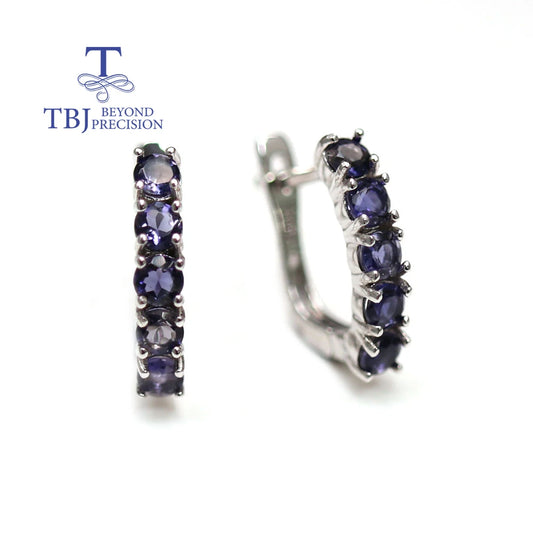 925 Sterling Silver Ring Earrings natural Iolite round 3.0mm set simple design suitable for everyday wear boutique jewelry