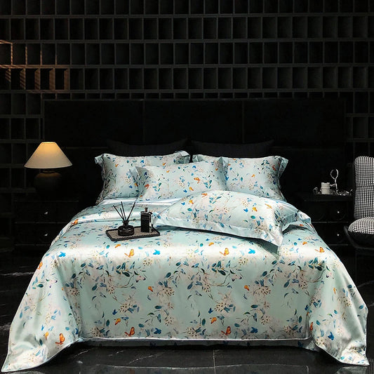 Luxury Palace Style Silk Bedding Set HighEnd Soft Silky Satin Quilt Cover Set Printed Queen King Duvet Cover Gift for Your Lover