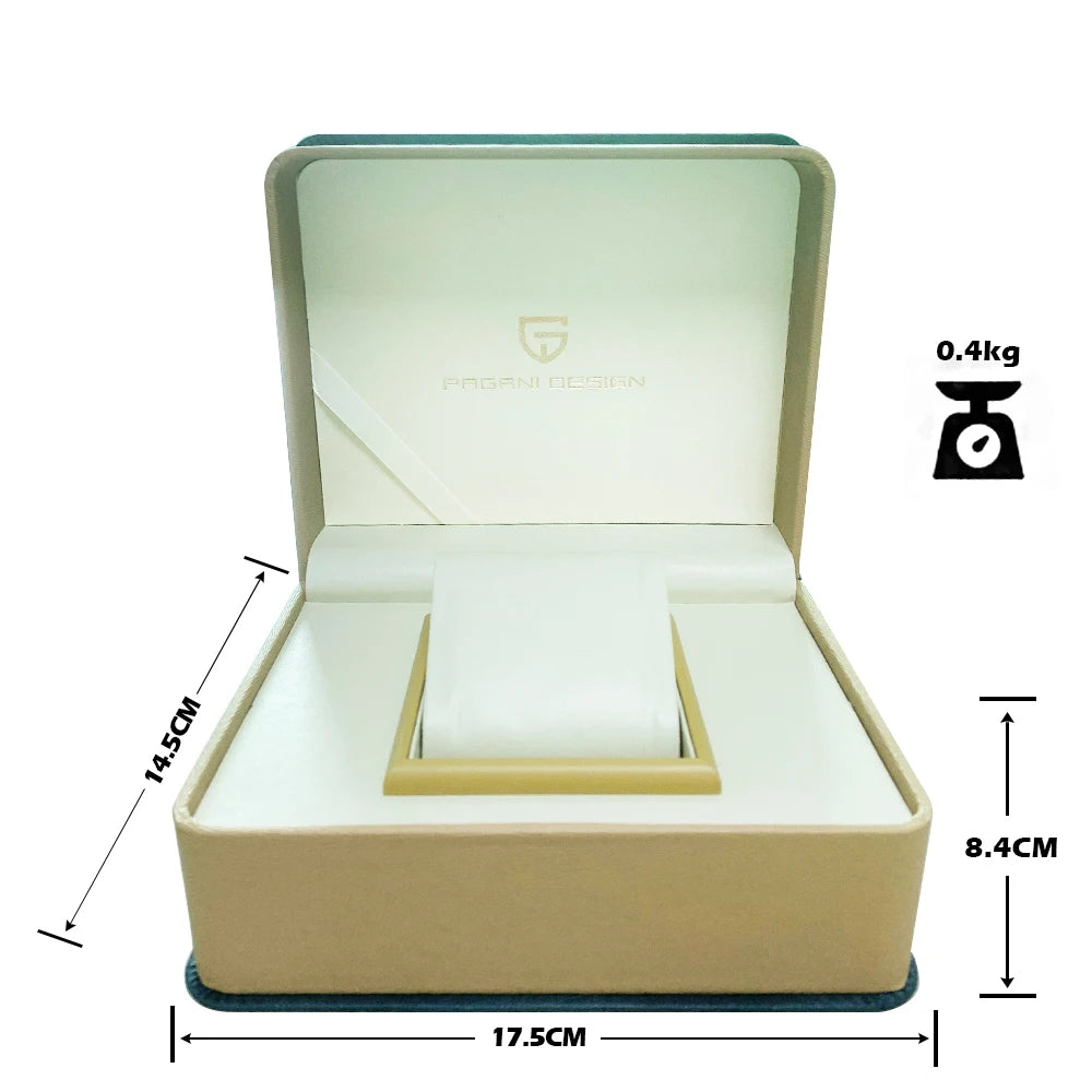 PAGANI DESIGN Herren Sportuhr, mechanische Automatik, quadratisches Design, Leder, wasserdicht, leuchtend, Geschenkidee für Feste, Herrenuhr + Box