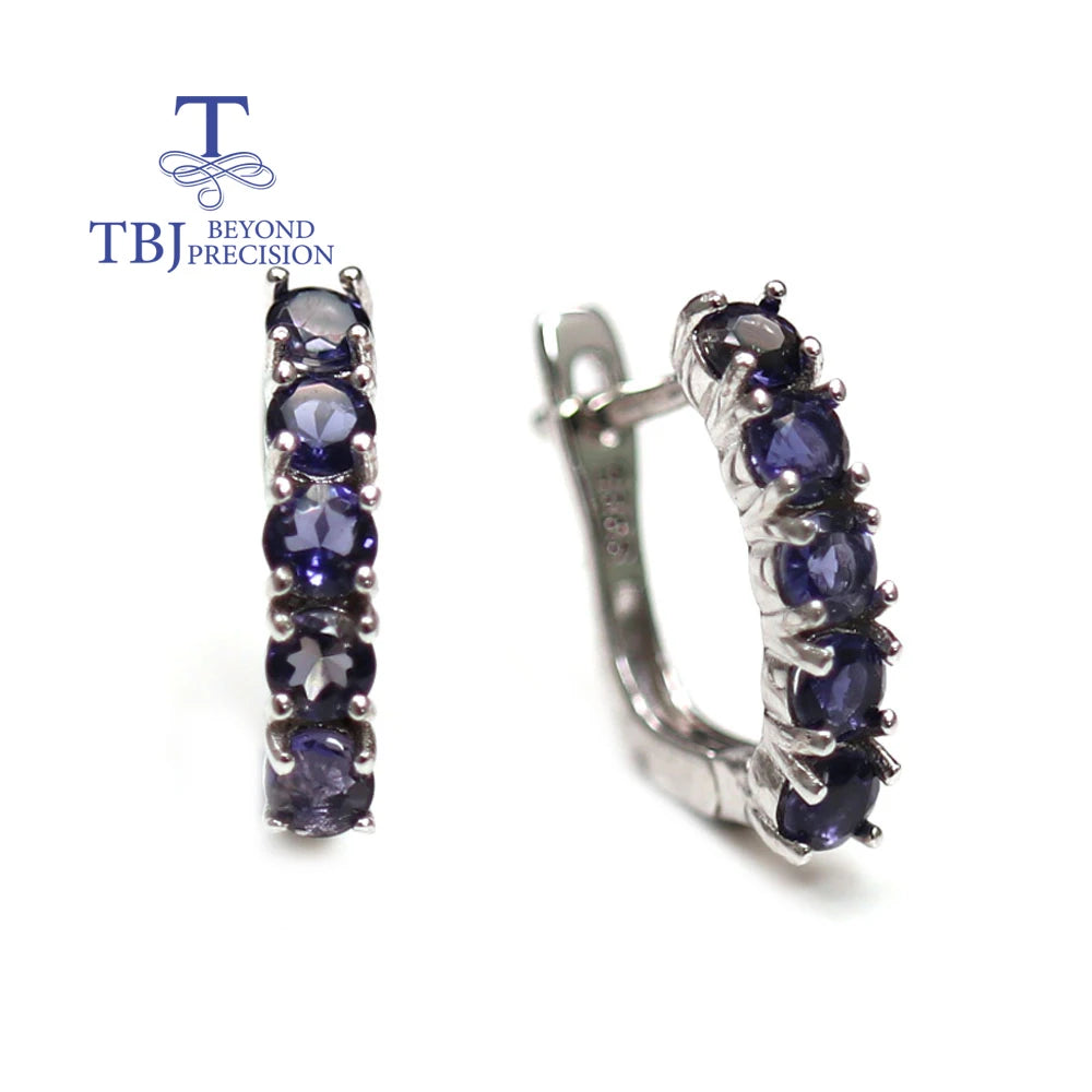 925 Sterling Silver Ring Earrings natural Iolite round 3.0mm set simple design suitable for everyday wear boutique jewelry