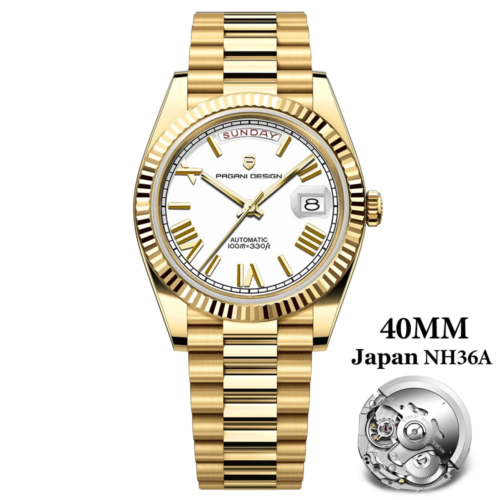 PAGANI DESIGN Men's Watches DD40 Gold White Luxury Automatic Watch Men TMI NH36A Date Week Mechanical Watches For Men 2025 New