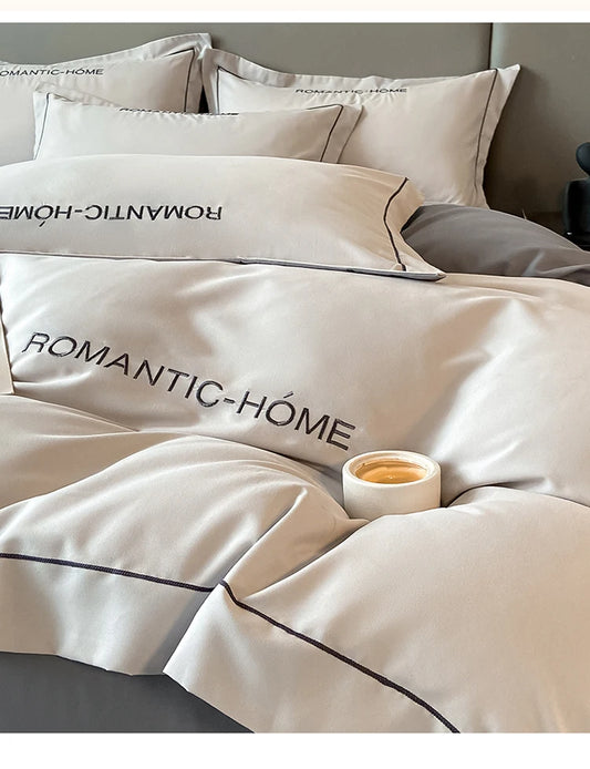 1 Set Cotton Bedding Set with Duvet Cover Bed Sheet Pillowcase Luxury Bedsheet Solid Color King Queen Full Twin Size