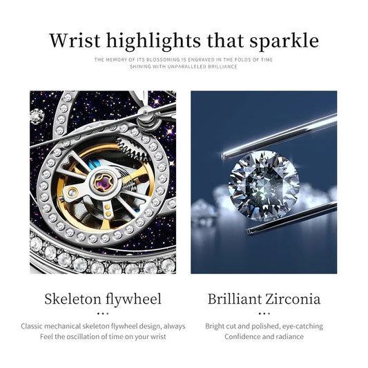 OLEVS Hollow Women's Watch Fully Automatic Mechanical Watch Luxury Diamond Inlaid Starry Sky Elegant Women's Brand Watch 7036