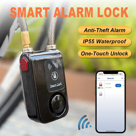 Smart Bike Lock with Wireless App Control Anti-Theft Alarm IP44 Waterproof Braided Steel Cable for Motorcycle Bicycle Scooter