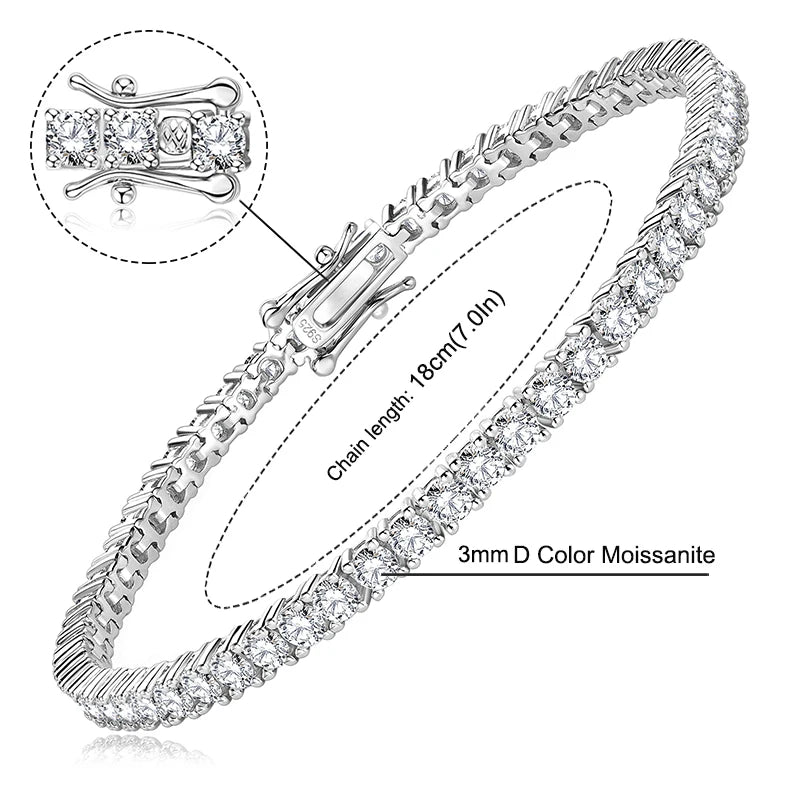 IOGOU 3mm/5mm Full Moissanite Tennis Bracelets Real 925 Sterling Silver Bracelet for Women Men Couple Sparking Fine Jewelry Gift