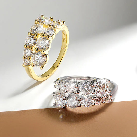 FEOBUR 3.26CT 10 Gems Full Moissanite Rings for Women 925 Sterling Silver Sparkling Lab Diamond Wedding Band Tail Ring Jewelry