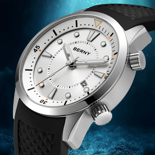 BERNY Automatic Diver Men Watch 200M Waterproof Miyota 8215 Sappire AR Coated Silicone Sports Swim Wristwatch Men's Diver Watch