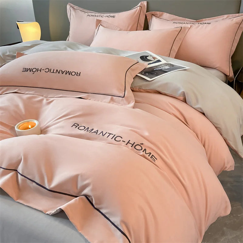 1 Set Cotton Bedding Set with Duvet Cover Bed Sheet Pillowcase Luxury Bedsheet Solid Color King Queen Full Twin Size