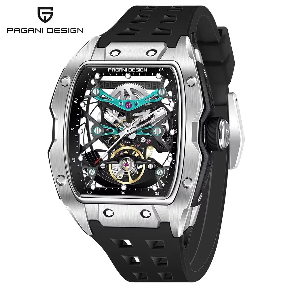 2025 new pagani design men's skeleton high-end watch rubber starp waterproof luminous fashion trend automatic mechanical watch.