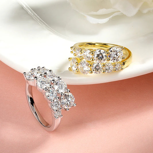 Smyoue 10 Gems Full Moissanite Rings for Women Sparkling Flawless Lab Created Diamond Wedding Band S925 Sterling Silver Jewelry