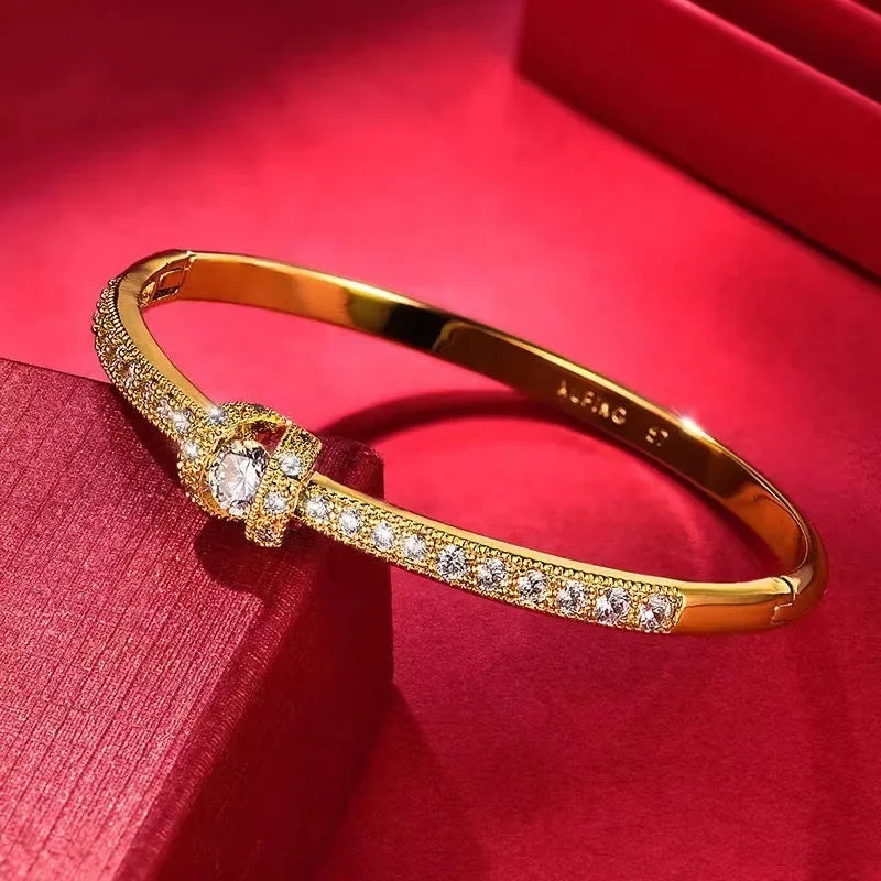 9999 24K real gold inlaid irregular personalized buckle bracelet bracelet for women's temperament jewelry