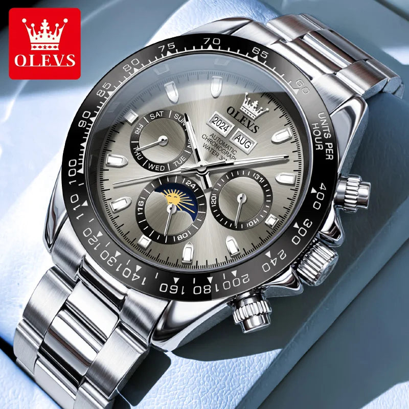 OLEVS 6654 Luxury Sports Mens Watch Original Automatic Mechanical Watch Moon Phase Calendar Week Watches For Man Gifts Reloj