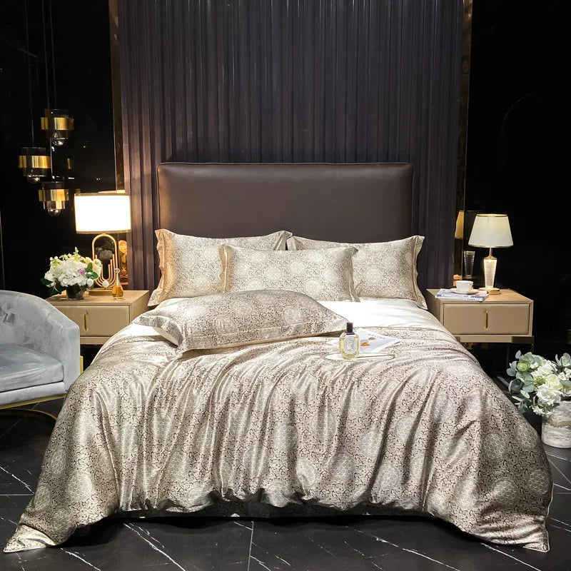 Luxury Palace Style Silk Bedding Set HighEnd Soft Silky Satin Quilt Cover Set Printed Queen King Duvet Cover Gift for Your Lover