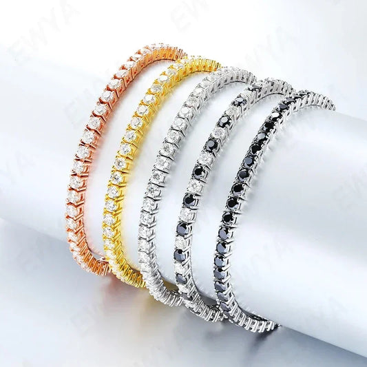 EWYA Real D Color Full 2/2.5/3/4/5/6.5mm Moissanite Tennis Bracelet For Women S925 Plated 18K Rose Gold Diamond Link Bracelets