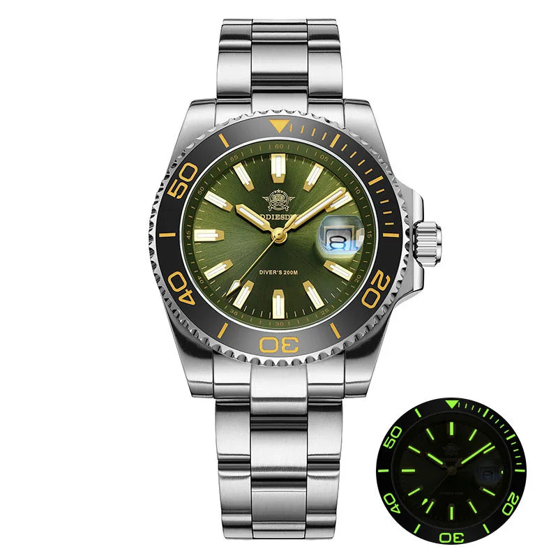 ADDIESDIVE New AD2510 Luxury Men's Diving Watch 41mm BGW9 Luminous Enamel Dial Screw-down Crown Durable Stainless Steel Strap