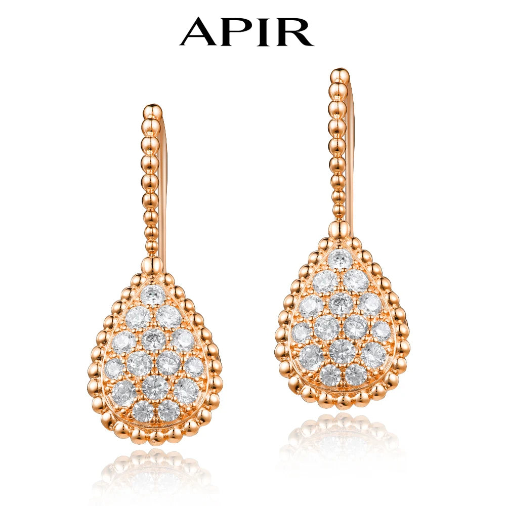 APIR 5A Zirconia Water Drop Earrings Bohemian Bracelet Stud Earrings Gold Plated Drop Earrings Jewelry Gifts Daily Lowest Price